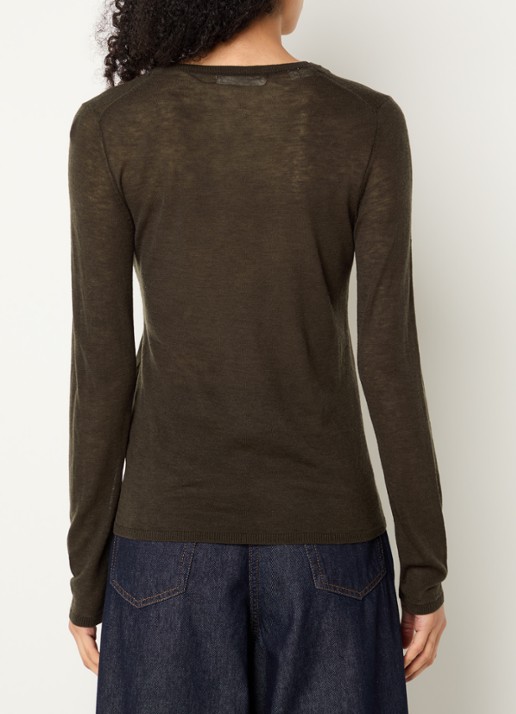 Selected Vendy semi-transparante top van merino wol - achterkant bruin
