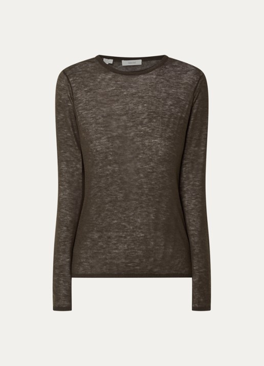 Selected Vendy semi-transparante top van merino wol - voorkant 2 bruin