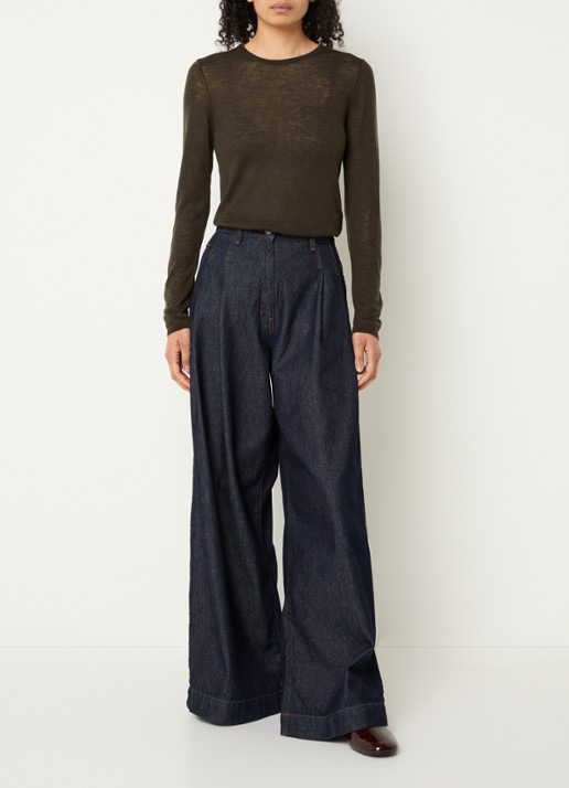Selected Vendy semi-transparante top van merino wol - voorkant 3 bruin