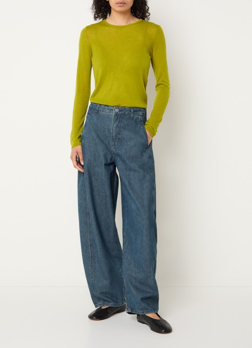 Selected Vendy semi-transparante top van merino wol - voorkant 4 groen
