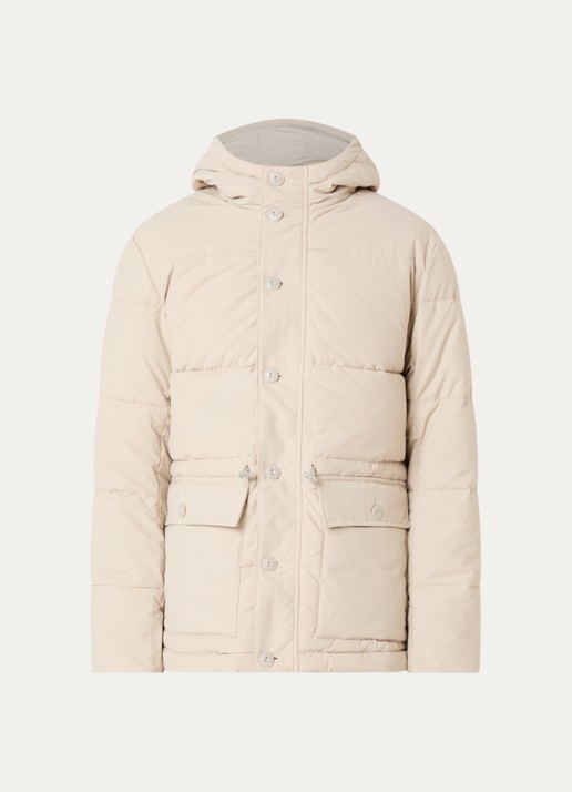 Selected Vincent puffer jack met trekkoord en klepzakken - voorkant 3 beige