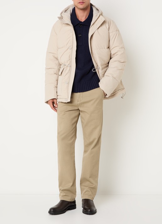Selected Vincent puffer jack met trekkoord en klepzakken - voorkant 4 beige