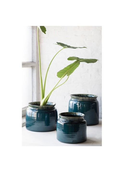 Serax Reactive Blue L bloempot van keramiek voor binnen Ø30 cm  - voorkant 2 donkerblauw