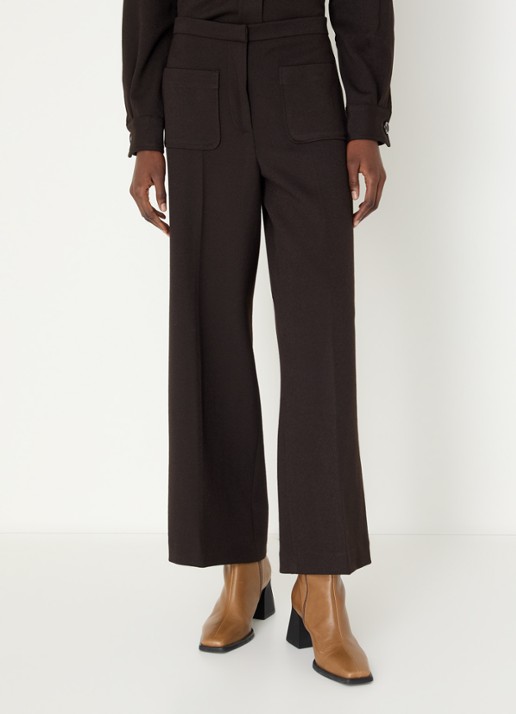 Sessùn Alberwool high waist straight fit cropped broek met opgestikte zakken - detail 4 bruin