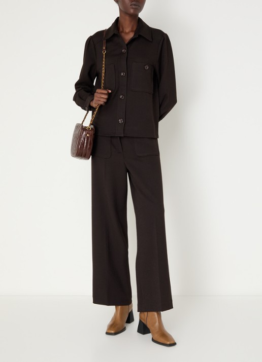 Sessùn Alberwool high waist straight fit cropped broek met opgestikte zakken - voorkant 3 bruin