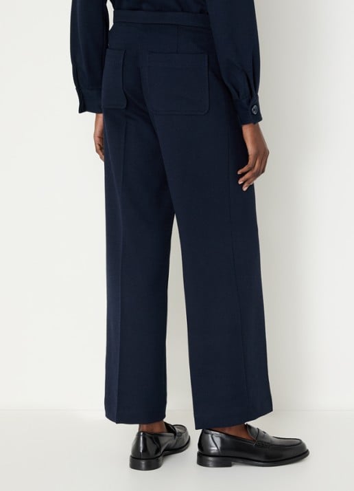 Sessùn Alberwool high waist straight fit cropped broek met opgestikte zakken - achterkant donkerblauw