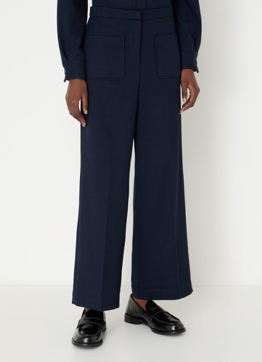 Sessùn Alberwool high waist straight fit cropped broek met opgestikte zakken - detail 4 donkerblauw