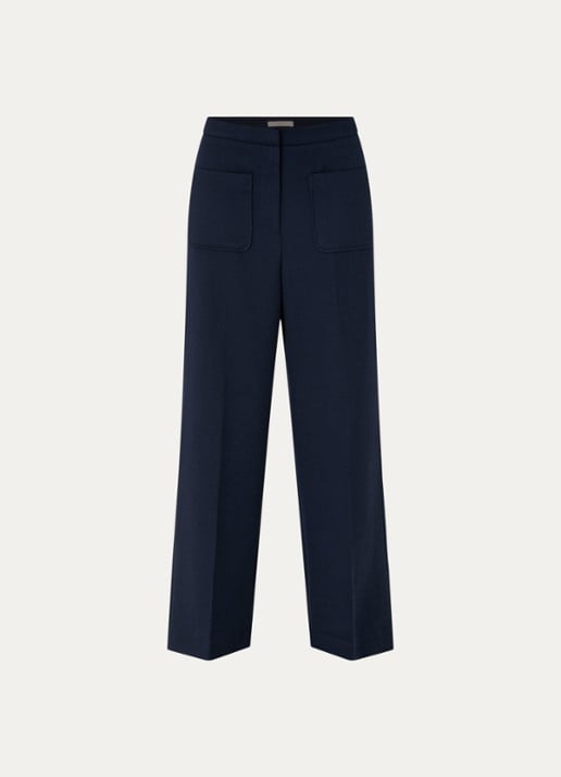 Sessùn Alberwool high waist straight fit cropped broek met opgestikte zakken - voorkant 2 donkerblauw