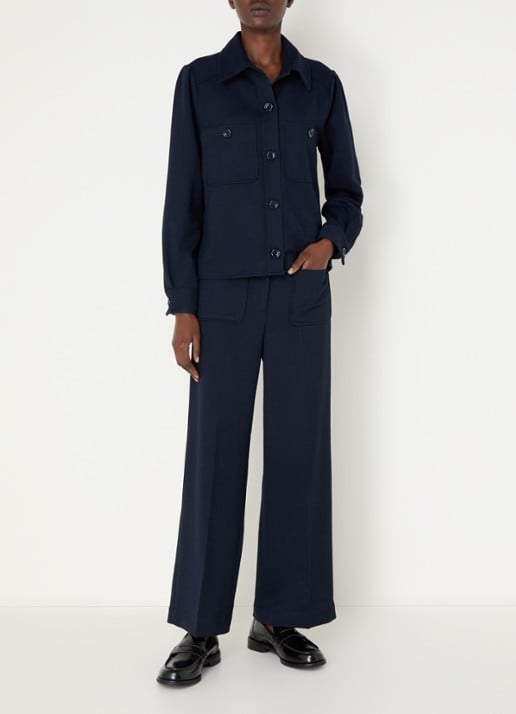 Sessùn Alberwool high waist straight fit cropped broek met opgestikte zakken - voorkant 3 donkerblauw