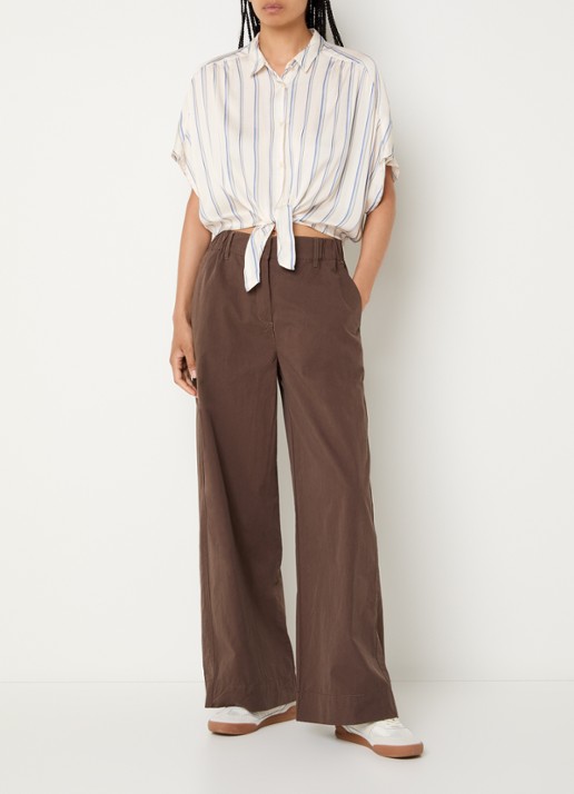 Sessùn Alfancy cropped blouse met gestrikt detail - voorkant 2 gebroken wit