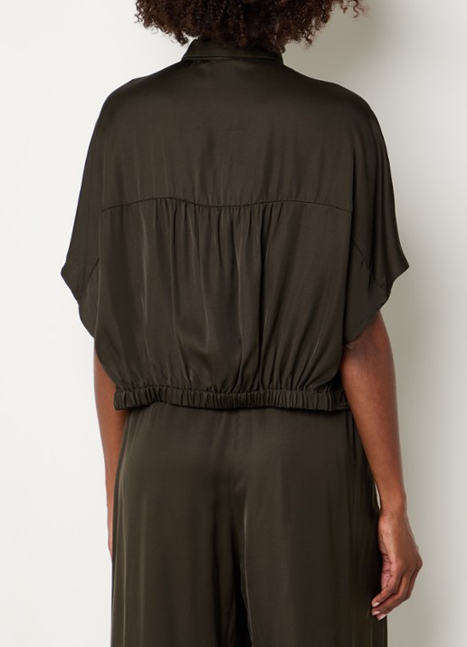 Sessùn Alfassa blouse van satijn - achterkant 3 bronsgroen