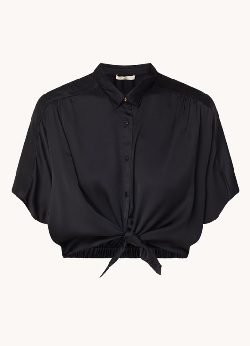Sessùn Alfassa crop top van satijn met gestrikt detail - voorkant 2 zwart