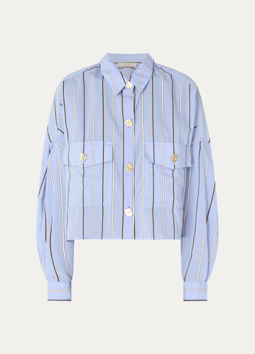 Sessùn Balanca blouse met streepprint - voorkant 3 lichtblauw