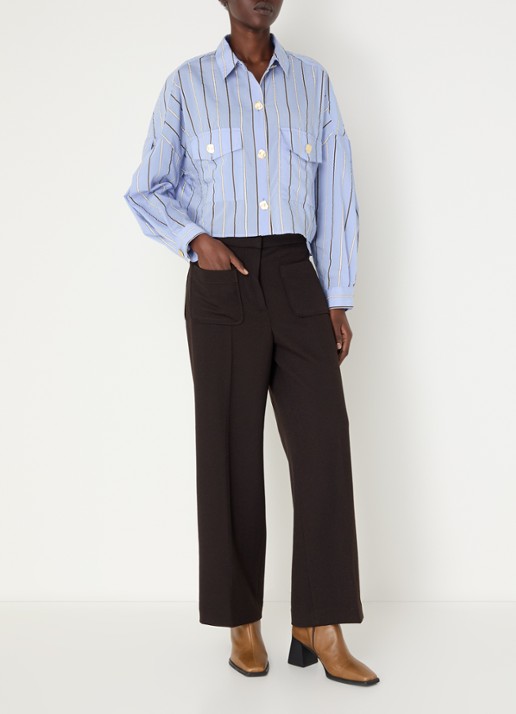 Sessùn Balanca blouse met streepprint - voorkant 4 lichtblauw