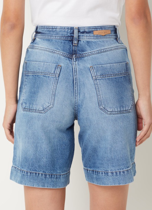 Sessùn Bermucap high waist straight fit korte broek met medium wassing - achterkant indigo