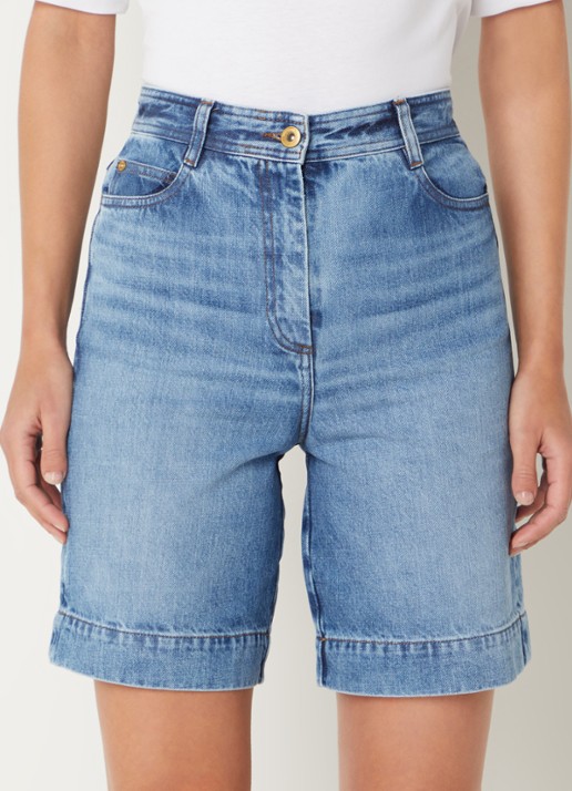 Sessùn Bermucap high waist straight fit korte broek met medium wassing - detail 2 indigo