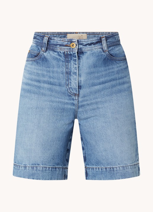 Sessùn Bermucap high waist straight fit korte broek met medium wassing - voorkant 3 indigo