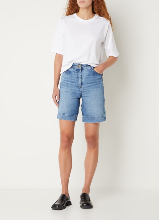 Sessùn Bermucap high waist straight fit korte broek met medium wassing - voorkant 4 indigo