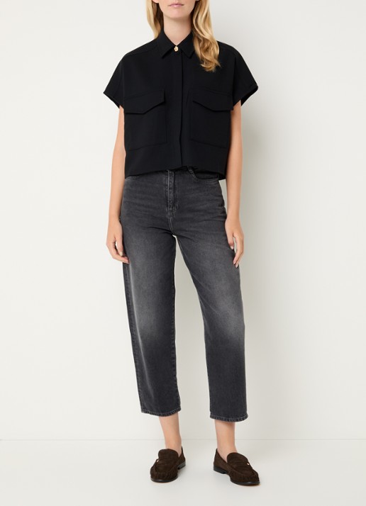 Sessùn Bianca blouse met borstzakken - voorkant 2 zwart