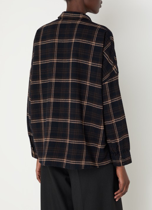 Sessùn Blouse in linnenblend met ruitdessin - achterkant donkerbruin