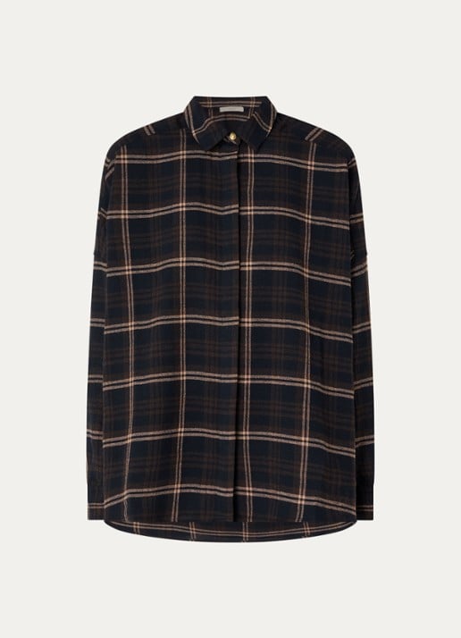 Sessùn Blouse in linnenblend met ruitdessin - voorkant 2 donkerbruin