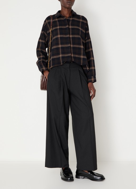 Sessùn Blouse in linnenblend met ruitdessin - voorkant 3 donkerbruin