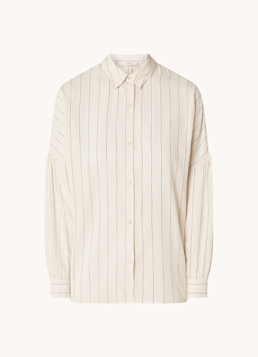 Sessùn Botan oversized blouse in linnenblend met streepprint - voorkant donkerbeige