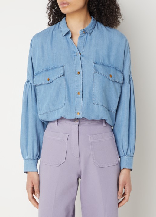 Sessùn Botania blouse van chambray met borstzakken