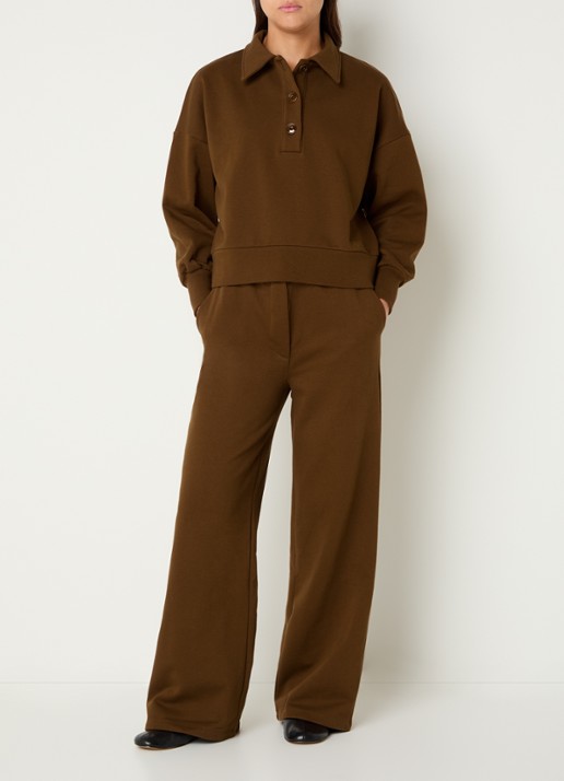 Sessùn Breakin high waist wide fit joggingsbroek met steekzakken - voorkant 4 bruin