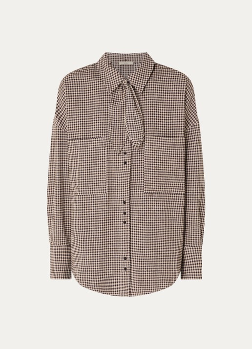 Sessùn Cecily blouse met rustdessin en opgestikte zakken - voorkant 3 bruin