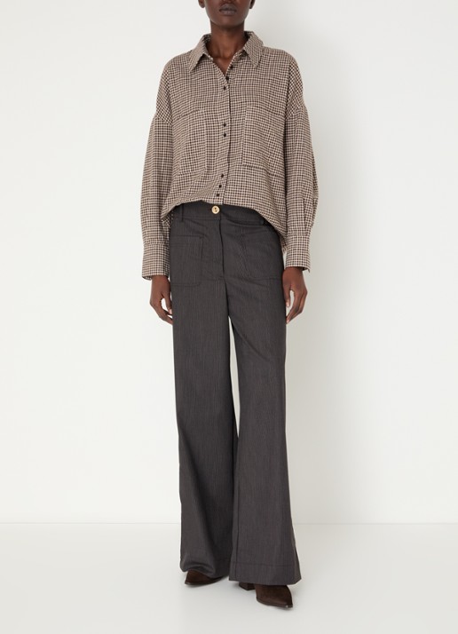 Sessùn Cecily blouse met rustdessin en opgestikte zakken - voorkant 4 bruin
