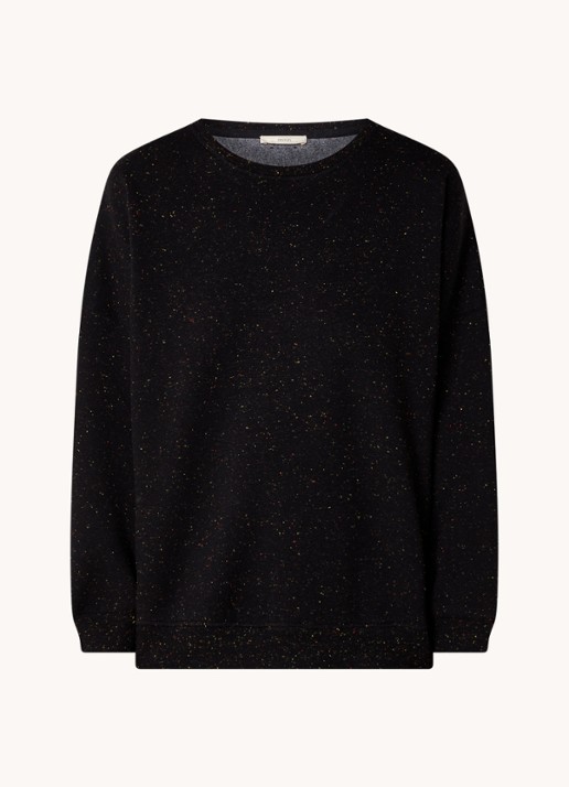 Sessùn Chebbi oversized sweater in linnenblend met gemêleerd dessin - voorkant 2 zwart