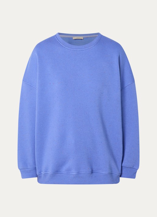 Sessùn Chebbi oversized sweater in linnenblend met gemêleerd dessin - voorkant blauw