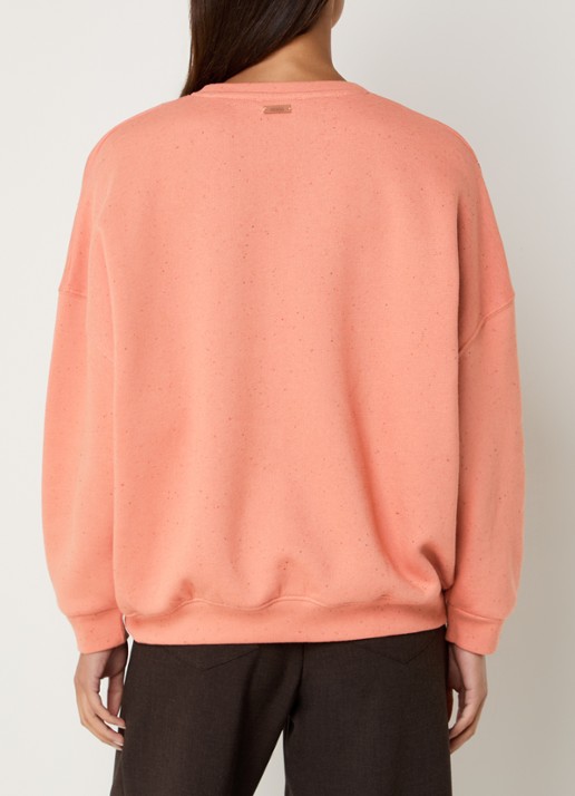 Sessùn Chebbi oversized sweater in linnenblend met gemêleerd dessin - achterkant zalmroze
