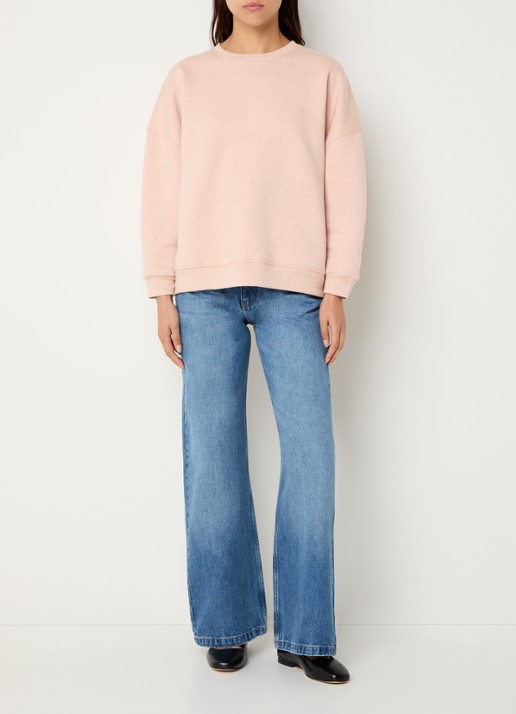 Sessùn Chebbi sweater in linnenblend met ronde hals - voorkant 3 lichtroze