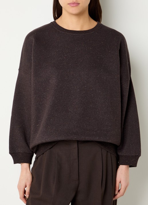 Sessùn Chebbi sweater in linnenblend met ronde hals - detail bruin