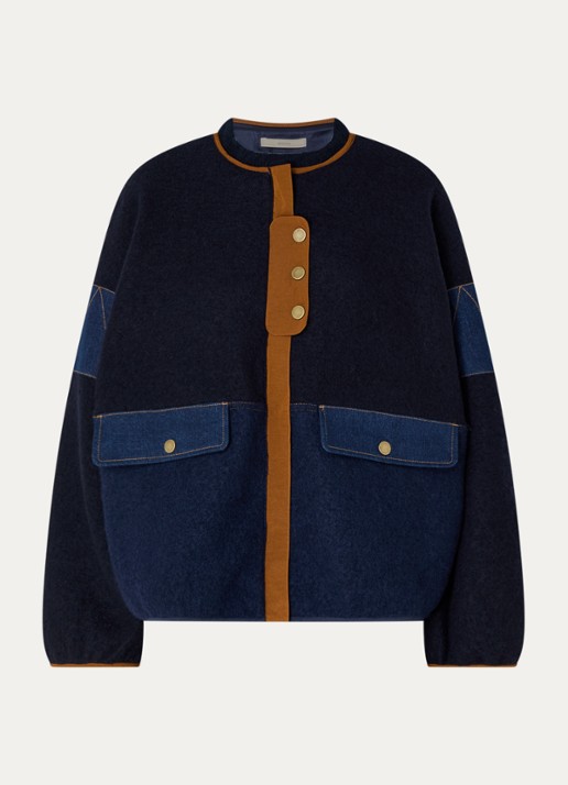 Sessùn Cold Night jack van wol met klepzakken - voorkant 3 donkerblauw