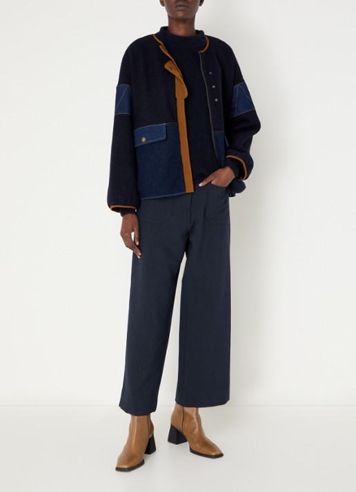 Sessùn Cold Night jack van wol met klepzakken - voorkant 4 donkerblauw