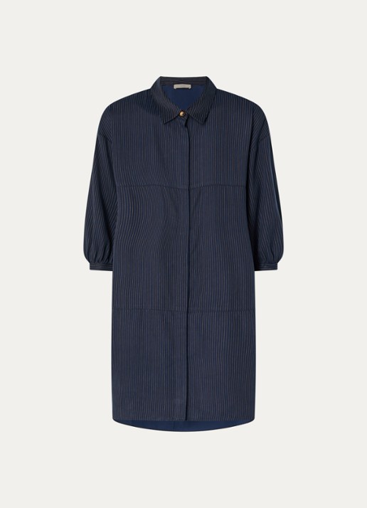 Sessùn Courtney mini blousejurk met streepprint - voorkant 2 donkerblauw