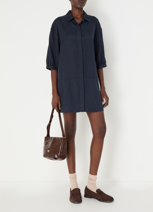 Sessùn Courtney mini blousejurk met streepprint - voorkant 3 donkerblauw