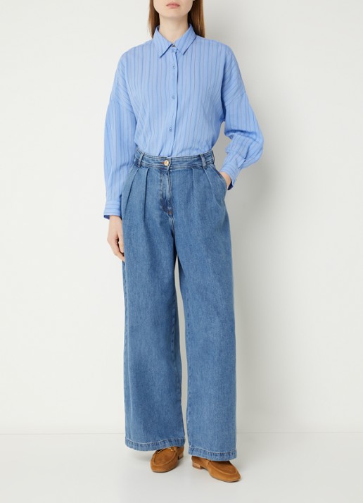 Sessùn Dazik blouse met streepprint - voorkant 4 blauw