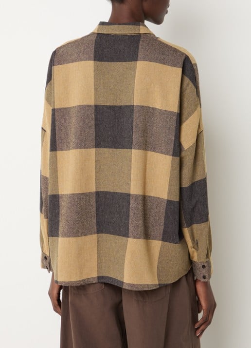 Sessùn Deliwool blouse in wolblend met ruitdessin - achterkant camel