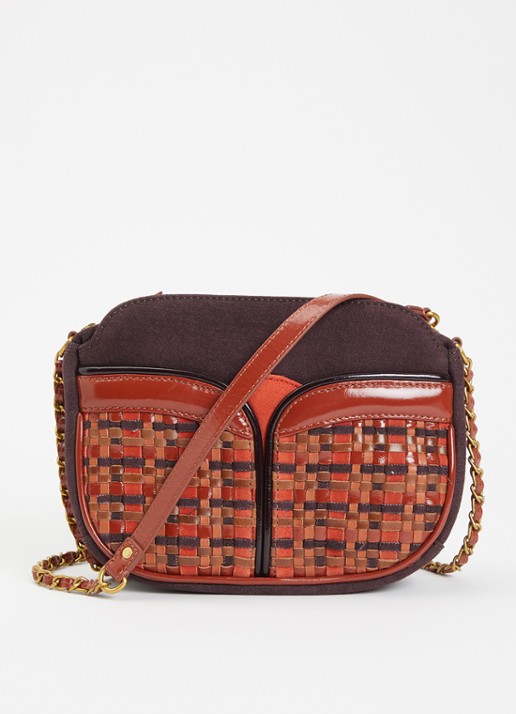 Sessùn Divine crossbodytas met details van lamsleer - voorkant roodbruin