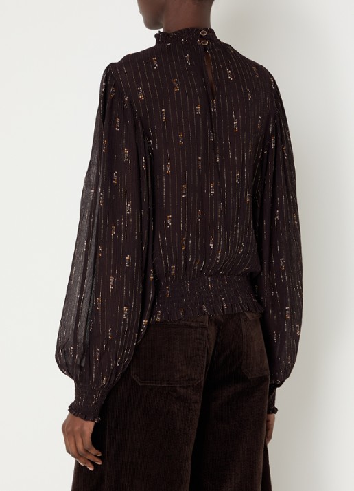Sessùn Duchess semi-transparante tuniek met print en lurex - achterkant 4 donkerbruin
