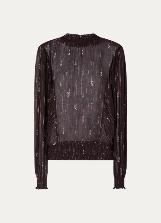 Sessùn Duchess semi-transparante tuniek met print en lurex - voorkant donkerbruin