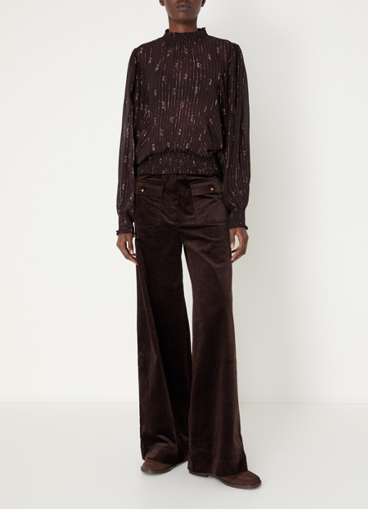 Sessùn Duchess semi-transparante tuniek met print en lurex - voorkant 2 donkerbruin