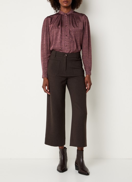 Sessùn Esperanzo blouse van satijn met print - voorkant 2 bordeauxrood