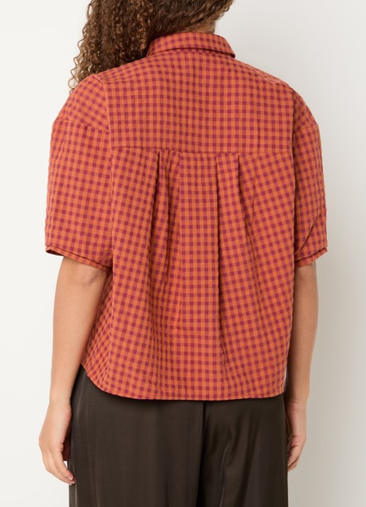 Sessùn Florentina blouse met ruitdessin - achterkant 4 oranje