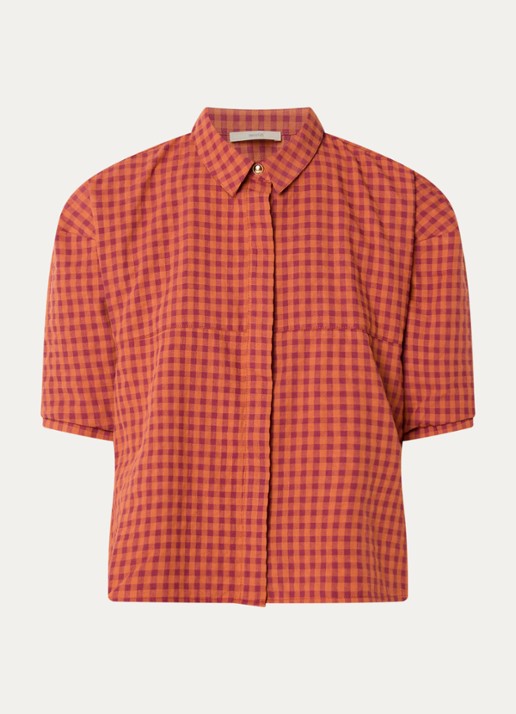 Sessùn Florentina blouse met ruitdessin - voorkant oranje