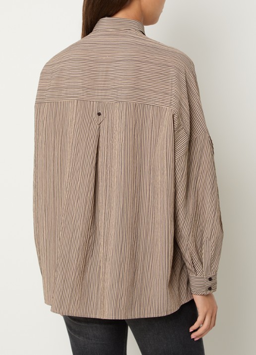 Sessùn Fontania blouse met streepprint - achterkant 4 donkerbeige